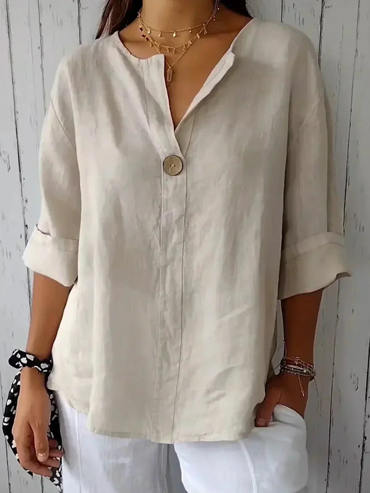 Marisa | Blusa in Lino con Scollo a V