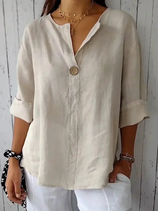 Marisa | Blusa in Lino con Scollo a V
