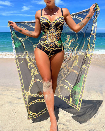 Laudomia | Costume intero con effetto push-up e gonna da spiaggia coordinata