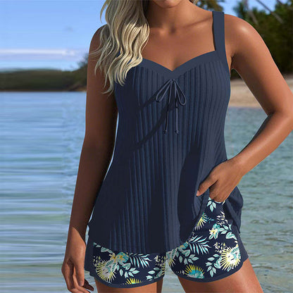 Clotilde | Tankini a Righe con Pantaloncini da Spiaggia a Due Pezzi