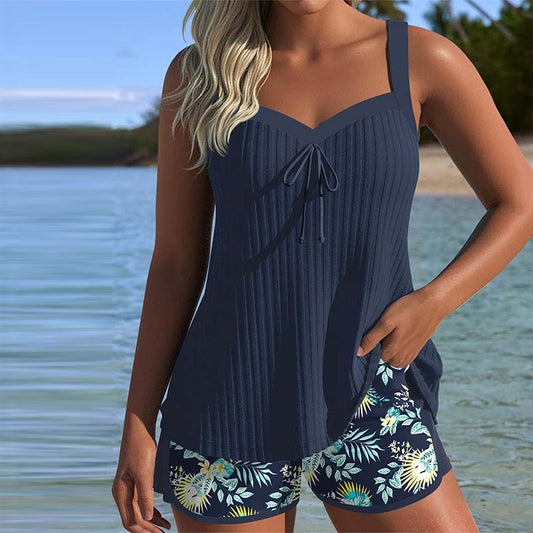Clotilde | Tankini a Righe con Pantaloncini da Spiaggia a Due Pezzi