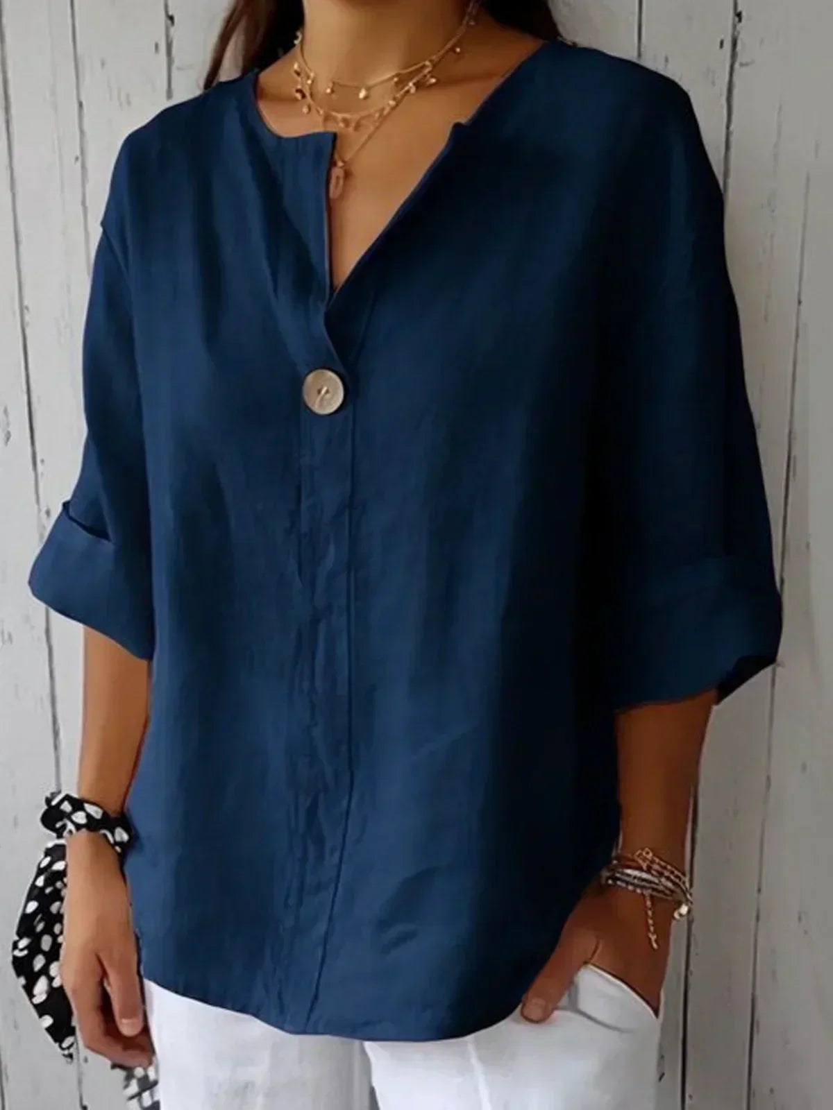 Marisa | Blusa in Lino con Scollo a V