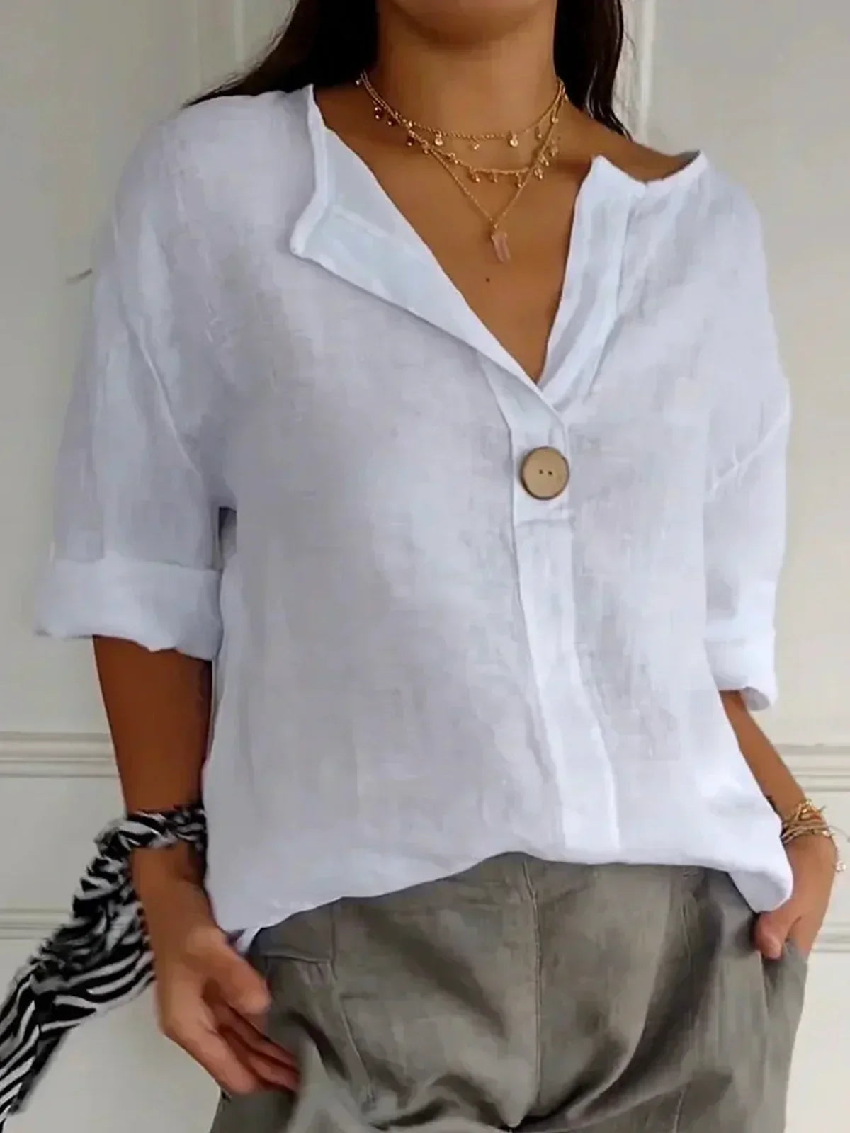 Marisa | Blusa in Lino con Scollo a V