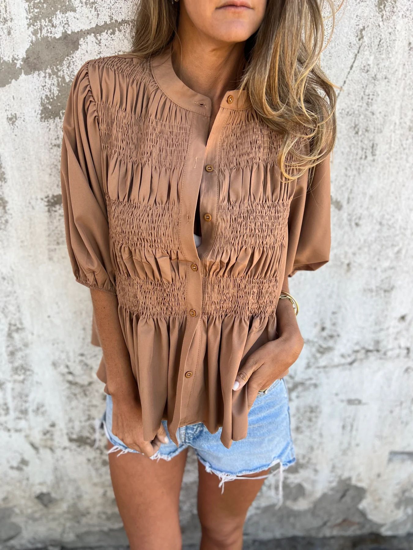 Martina | Blusa plissettata con chiusura a bottoni